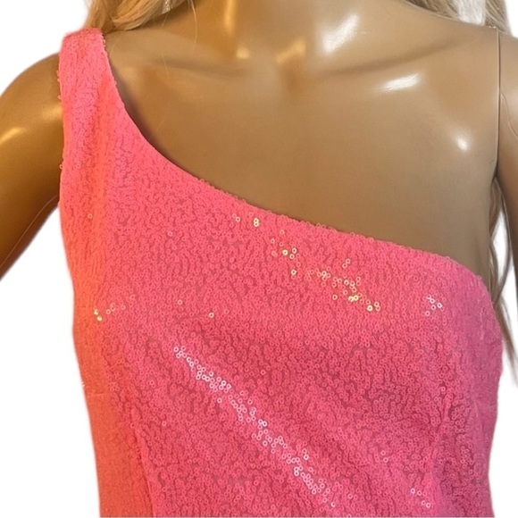 Molicuty Pink Sequin/Shiimmery One Shoulder Body Con Dress - Picture 4 of 11